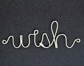 Wish Bracelet : Original Silver Handwritten Cursive Wire 'WISH' Bracelet with Cotton Cord, Adjustable Closure, Crimp Beads