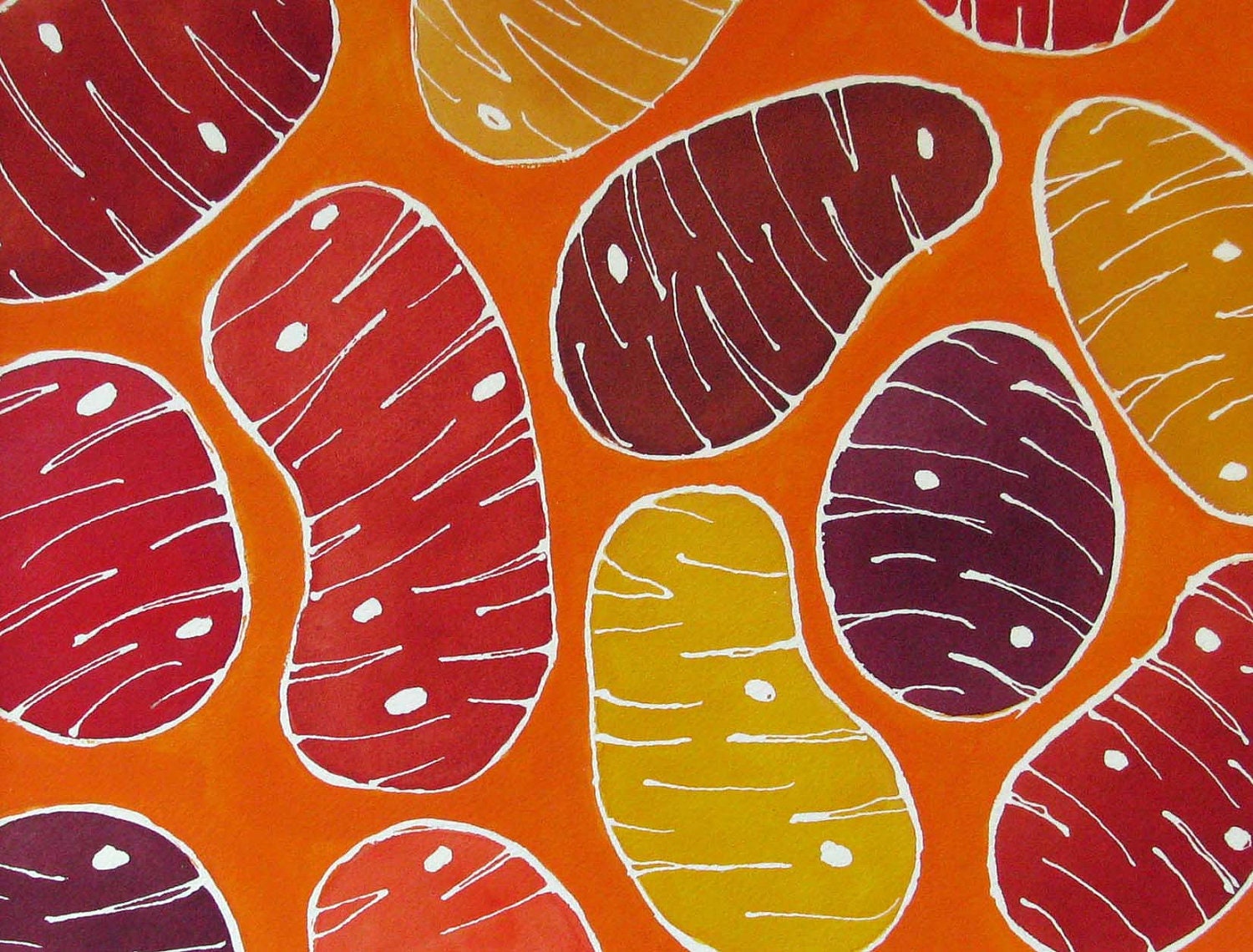 Orange Mitochondria - original watercolor painting