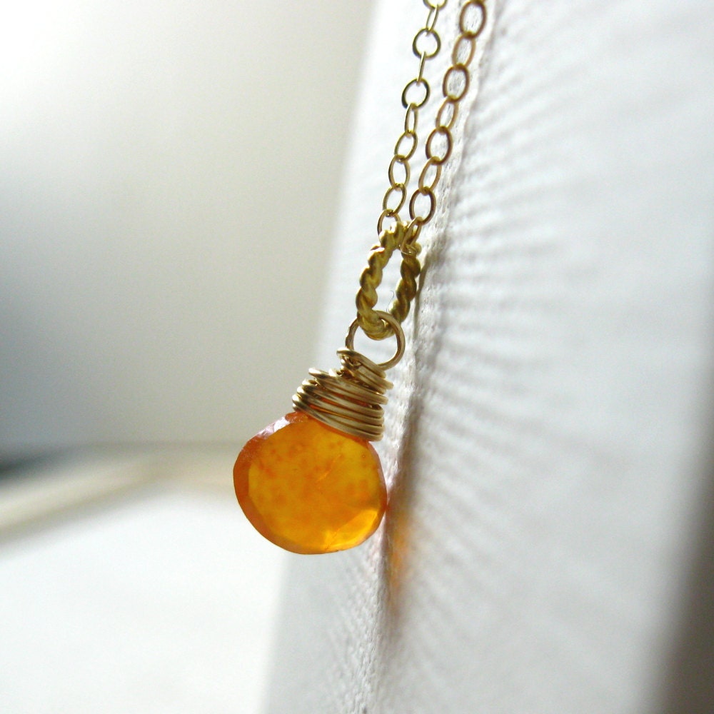 14k Gold Filled Pumpkin Spice Orange Carnelian Briolette