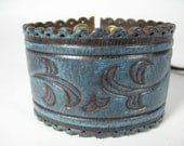 Bohemian Gypsy Leather Cuff Bracelet Turquoise Blue Floral Brown Wristband Wrap Jewelry