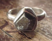 Sterling Silver & Free Form Raw Rough Natural Faceted Pyrite Ring, Size 7
