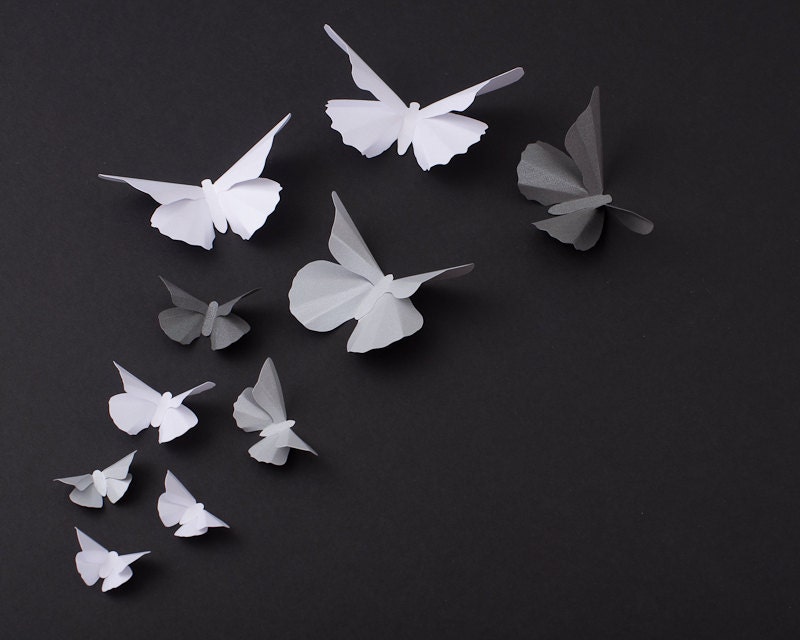 3D Butterfly Wall Art: 20 Metallic Silhouettes for Girls Room, Nursery, and Home Art Decor - Grey, Silver & White Mix