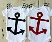 Onesie with Anchor - Nautical - Boy or Girl - Eco-Friendly - Red or Blue