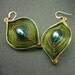 Olive Green and Gold Peacock Earrings Ships Free to US