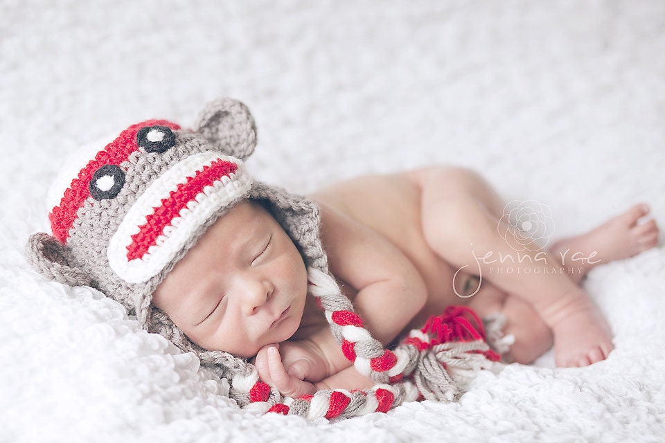 Sock Monkey Crochet Baby Hat
