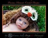 6-12m Fuzzy Brown OWL Bird  Beanie Hat Baby Crocheted Photo Prop