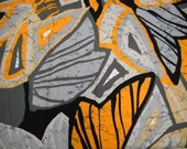Printed Fabric, Sewing Notions, Retro Look Remnant, Sewing Supplies, Batik Look Yardage, Black, Yellow