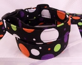 Dog Collar Dots Orange White Orange Lime Green Purple on Black Halloween Fun Colorful Black SIZE MEDIIUM Dog Collar with D Ring Adjustable