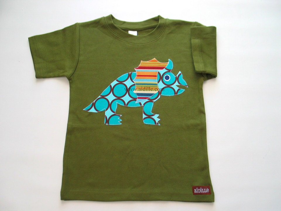 Boys Dinosaur Shirt Applique Tshirt Triceratops Ready to Ship 18m 2T 4T 6