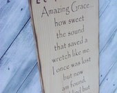 Rustic Decor Sign "AMAZING GRACE" hymnal lyrics on primitive pine - Kitchen art, bedroom art
