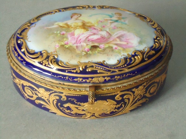 Antique French Porcelain Jewelry Casket - French Porcelain Sevres Jewelry Box - Vintage Porcelain Jewelry Casket Box
