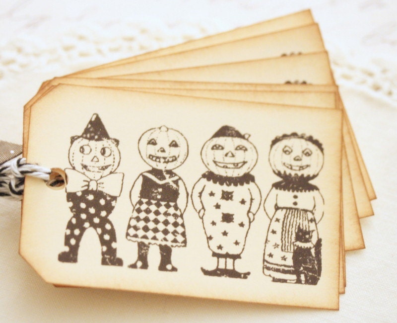 Vintage Style Halloween Tags Pumpkin Children Trick or Treat Bags Favors Halloween Party