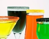 Halloween cocktail sugar - rim sweet martinis, margaritas in black, yellow, silver, orange colored sugar - drink recipes included