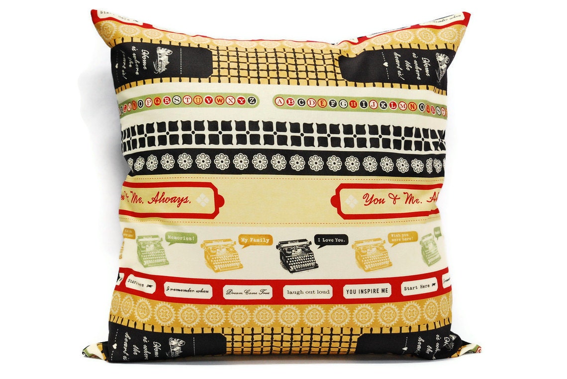 Typewriter decorative pillow cover, 18x18 inch, envelope closure, gift for her, Home Decor
