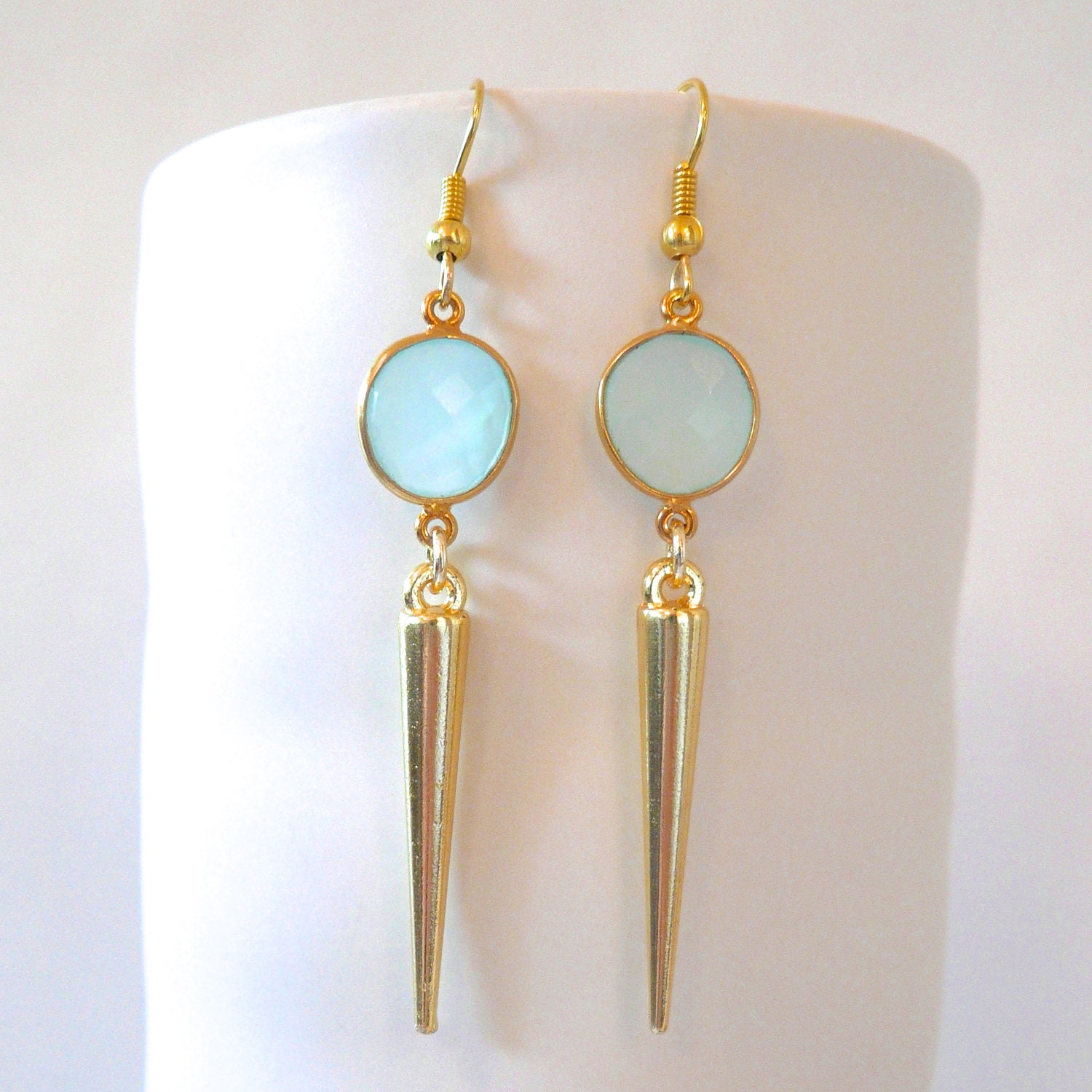Aqua (Mint) Chalcedony & Spike earrings