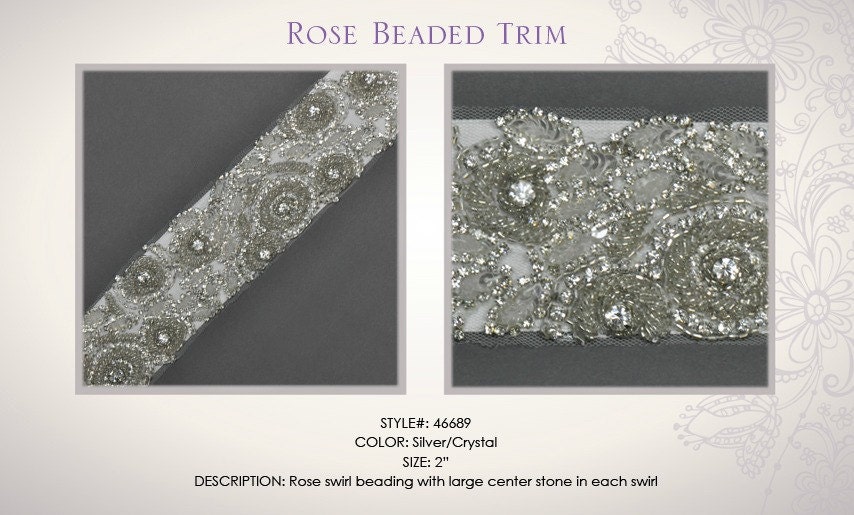 Luxury Hand Beaded Rose Bridal Trim For Wedding Gown or Headpiece