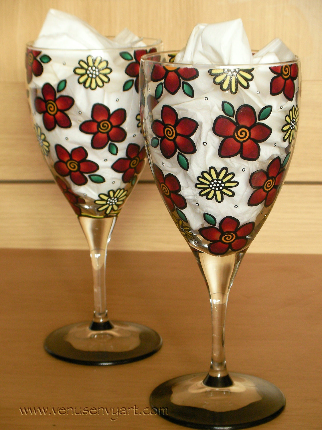 Hand Painted Wine Glasses: Flower Garden