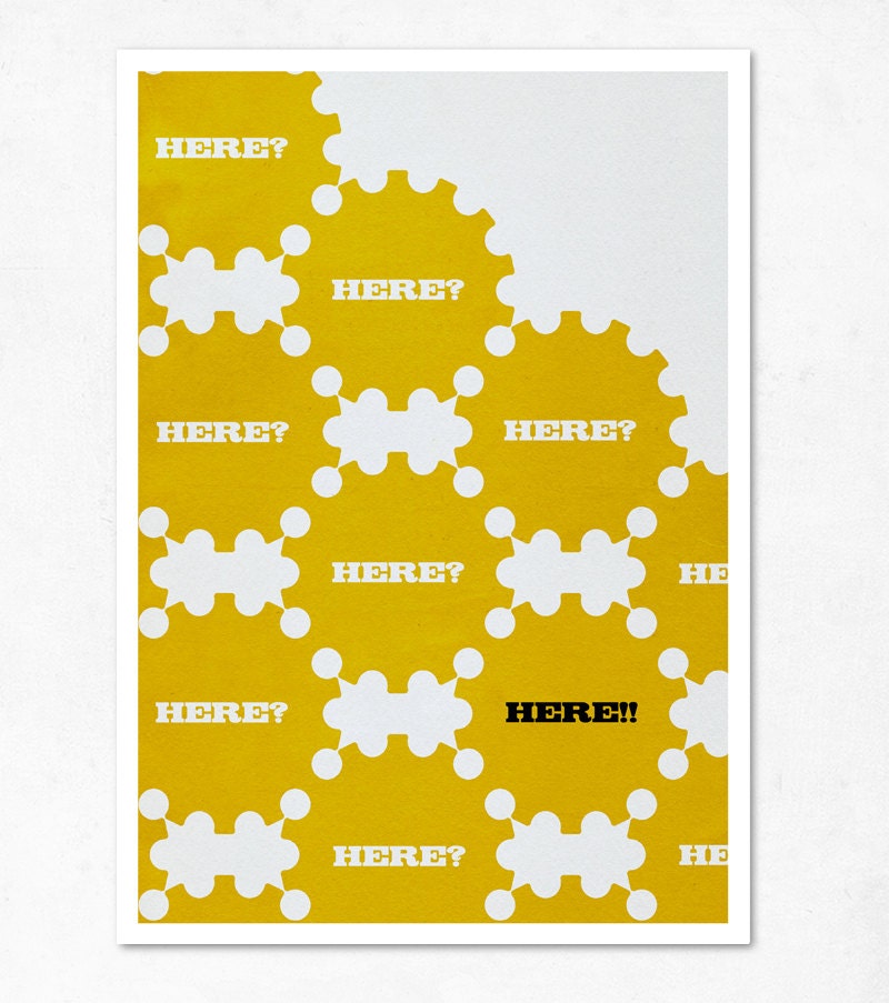 Large illustration print 11.70 x 16.50 (A3). HERE (Yellow). (Special spring offer: Get a geometric poster for free)