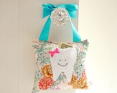 Girl's Tooth Fairy Pillow Tooth Fairy Gift in Soft Pink, Turquoise and Peach Floral Cotton