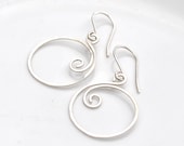 Sterling Silver Wave Hoops - Dangling Hoop Earrings, Spiral, Hand Forged, Lightly Textured Metal, Minimalist Collection, Made to Order