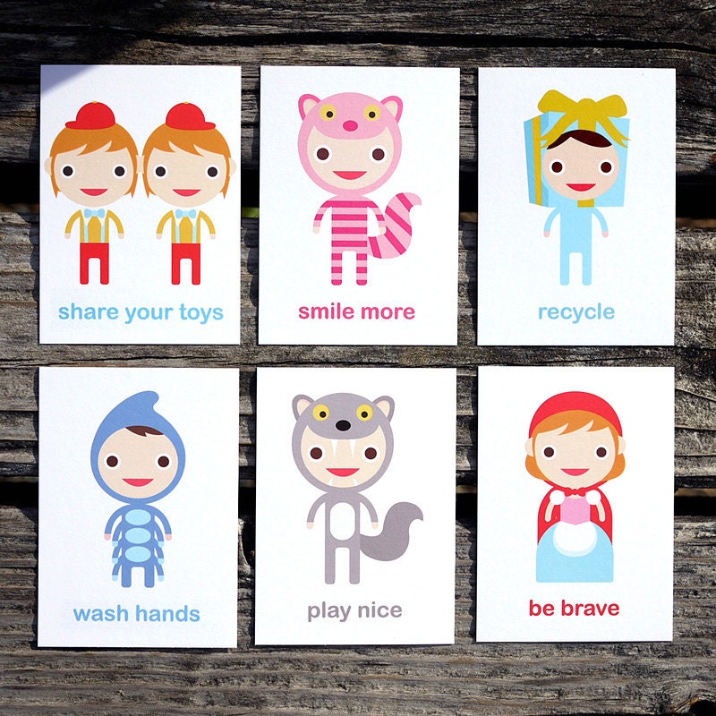 Happy Manners Card Set of 43 // Good Manners Learning & Educational Flash Cards // Kids Wall Art Children Room Decor