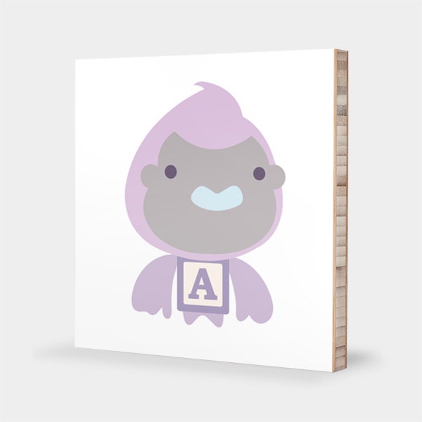 A for Ape : ABC Block Bamboo Wall Art Series // Alphabet Kids Wall Art Nursery Room Decor Animal Art 4 x 4
