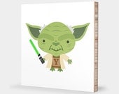 Y for Yoda : ABC Block Bamboo Wall Art Series // Alphabet Kids Wall Art Nursery Room Decor Star Wars Sci-fi 4 x 4
