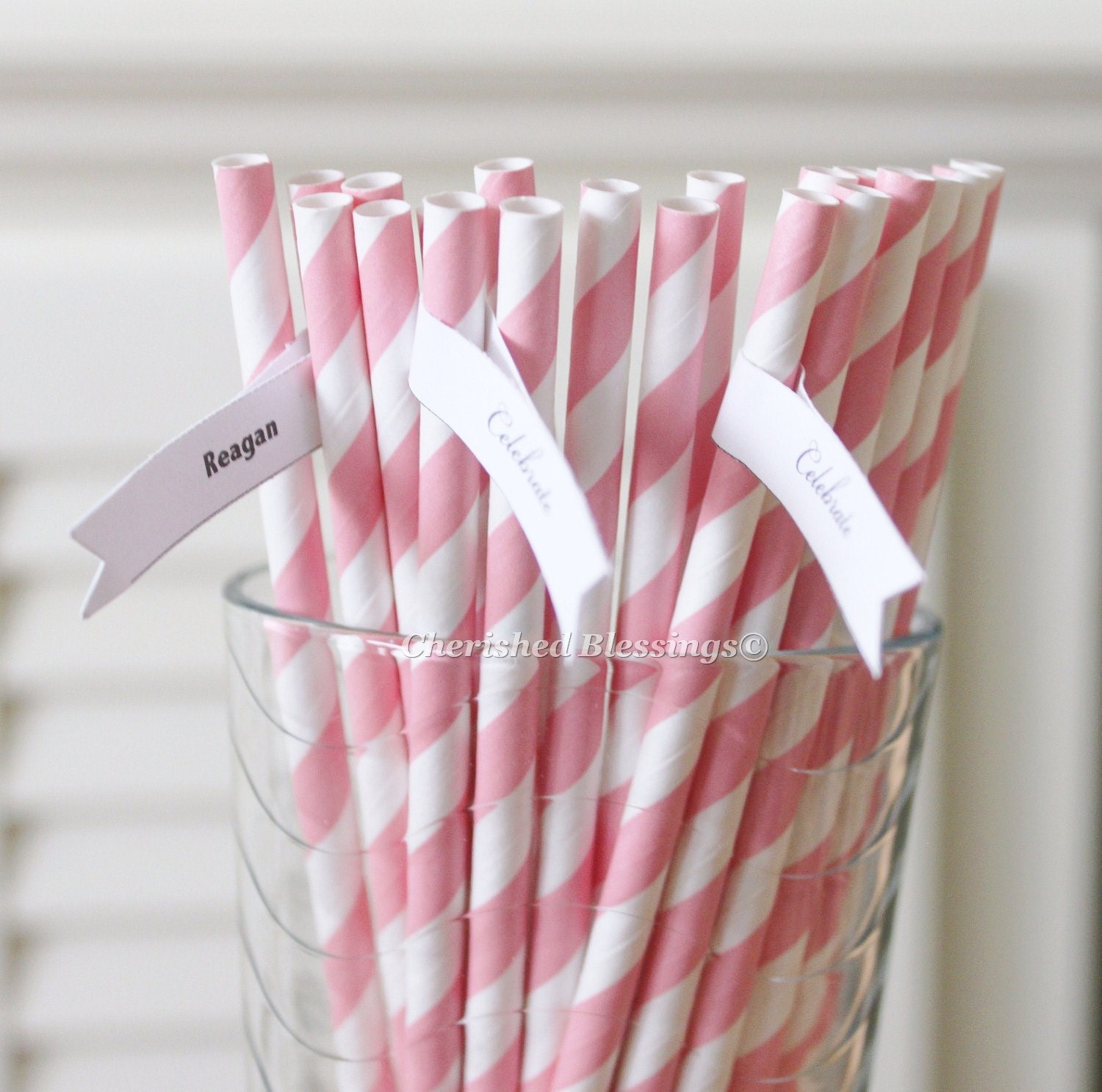100 Pink Striped Paper Straws Retro Vintage Style Carnival Circus Wedding Birthday Bridal Baby Shower W/ Printable Flags I Created Il_170x135