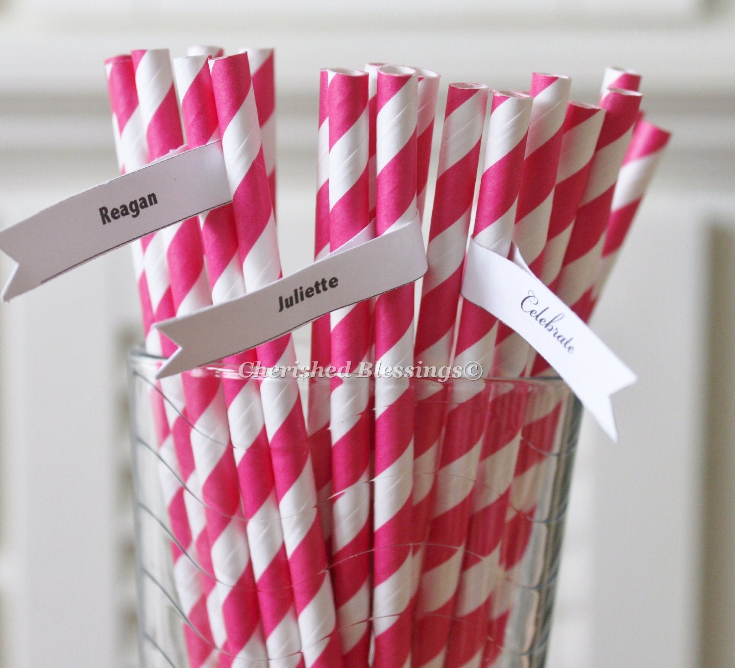 50 Hot Pink Paper Straws Striped Retro Vintage Style Carnival Circus Wedding Birthday Bridal Baby Shower W/ Printable Flags I Created Il_170x135