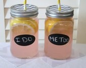 Table Settings Wedding Bride and Groom Mason Jar Glasses Cups Tumblers Bridal Shower Wedding Party Favors 16oz w/ straw flags