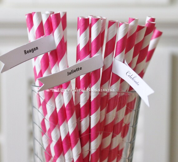 50 Hot Pink Paper Straws Striped Retro Vintage Style Carnival Circus Wedding Birthday Bridal Baby Shower W/ Printable Flags I Created Il_570xn