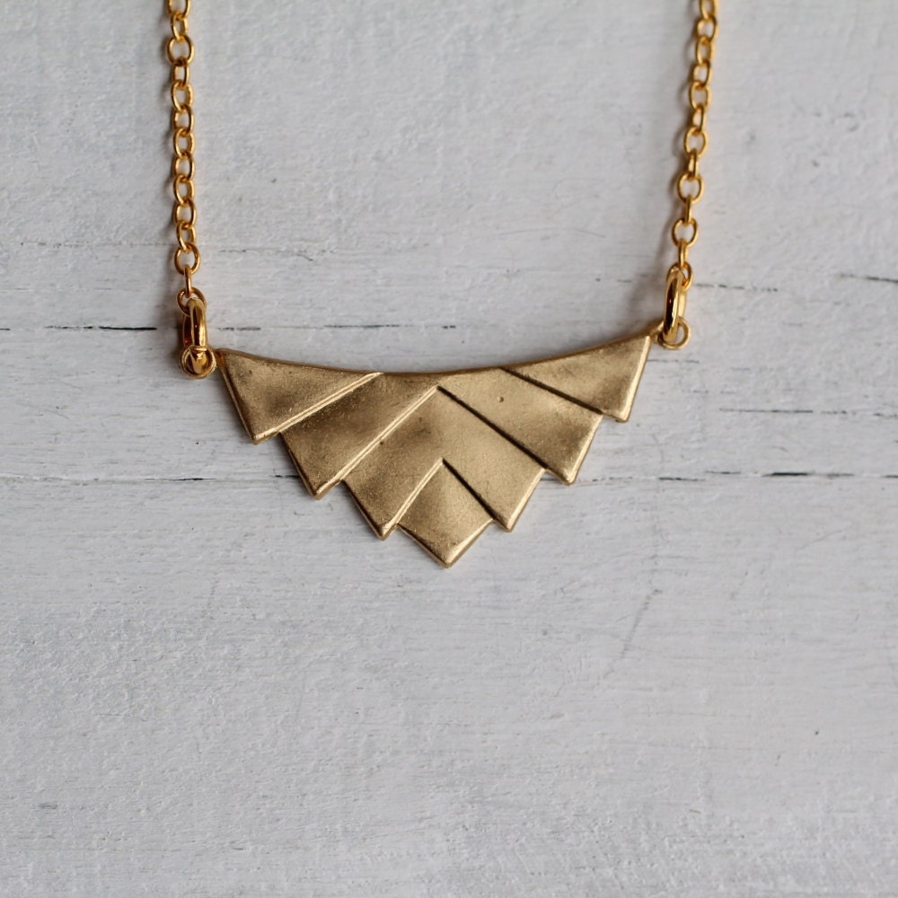 Geometric Pyramid Necklace ... Vintage Brass Geometric Shape with Gold Chain
