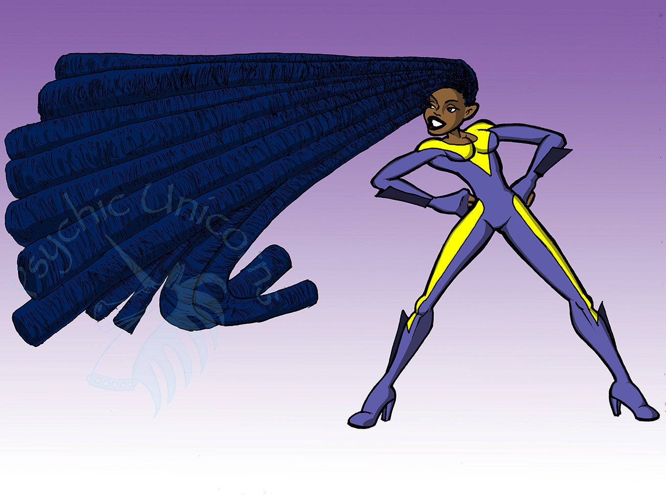 Xtensia, Female Superhero With Living Hair, 8.5 x 11 print
