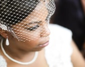 Wedding Lace Hair Piece With Birdcage Veil - Bridal Headpiece With French Netting -  Georgette