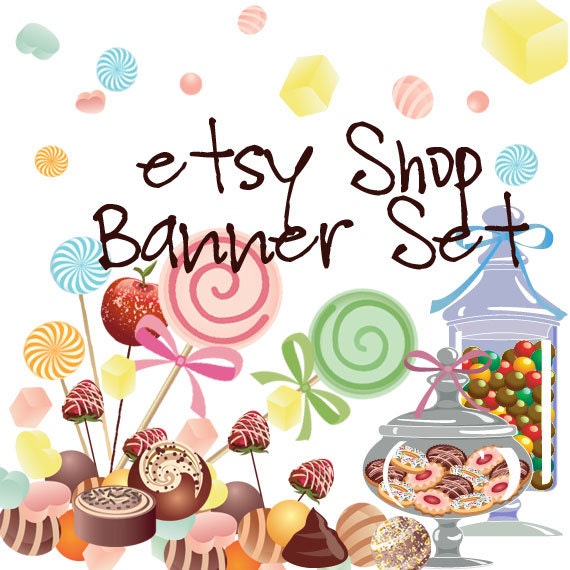 Premade Etsy Shop Banner Avatar Set - Lollipop candy chocolate  etsy banner set - no419