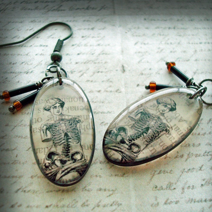 Venus de Milo, skeletal, zombie,guts, resin earrings