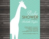 Chevron Giraffe Baby Shower Printable Invitation Teal Il_170x135