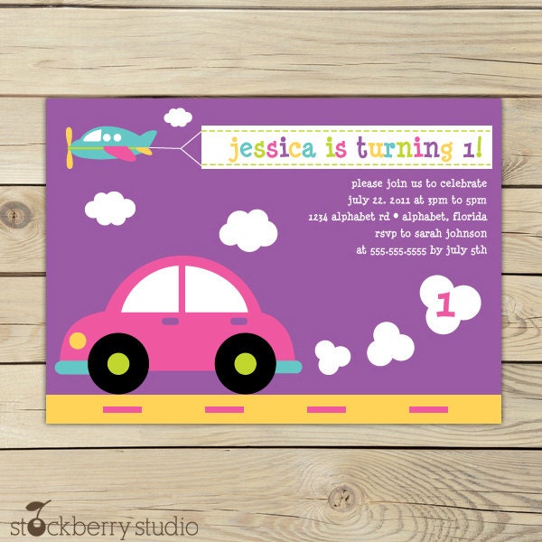 Girl Transportation Birthday Custom Printable Invitation Il_570xn