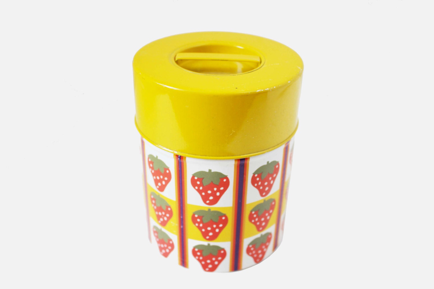 Strawberry Canister Tin with Yellow Lid