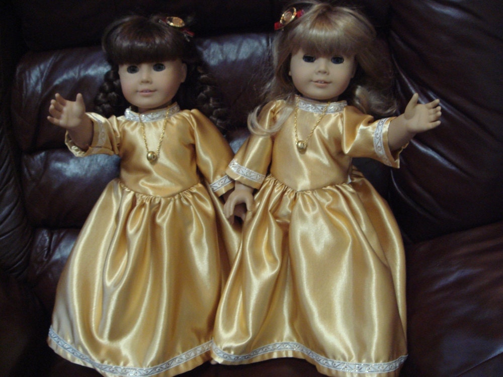 Golden Satin Floor Length Dress with Hairclip and Necklace