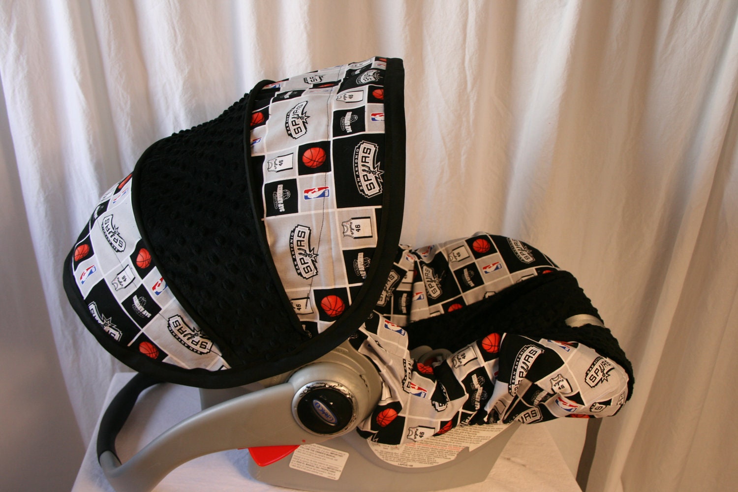 San Antonio Spurs with Black minky Infant car seat cover- Custom Order