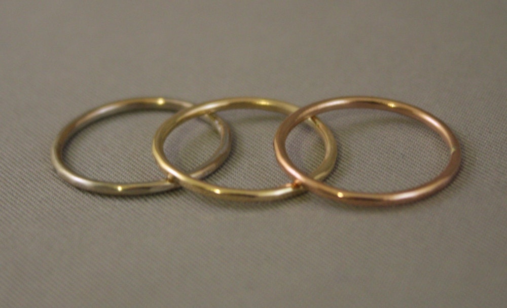 One Solid 14K Gold Skinny Ring, Yellow Gold, White Gold, Pink Gold Custom made