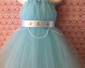 Cinderella Dress- Inspired Tutu Dress with Jeweled Crystal Blue Satin Sash