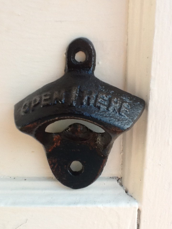 Black Bottle Opener - Cast Iron - Rustic French Noir -6 Pack Use - Home Brew - Wall Mount - Primitive - Metal Wall Decor - Jet Black-Ebony