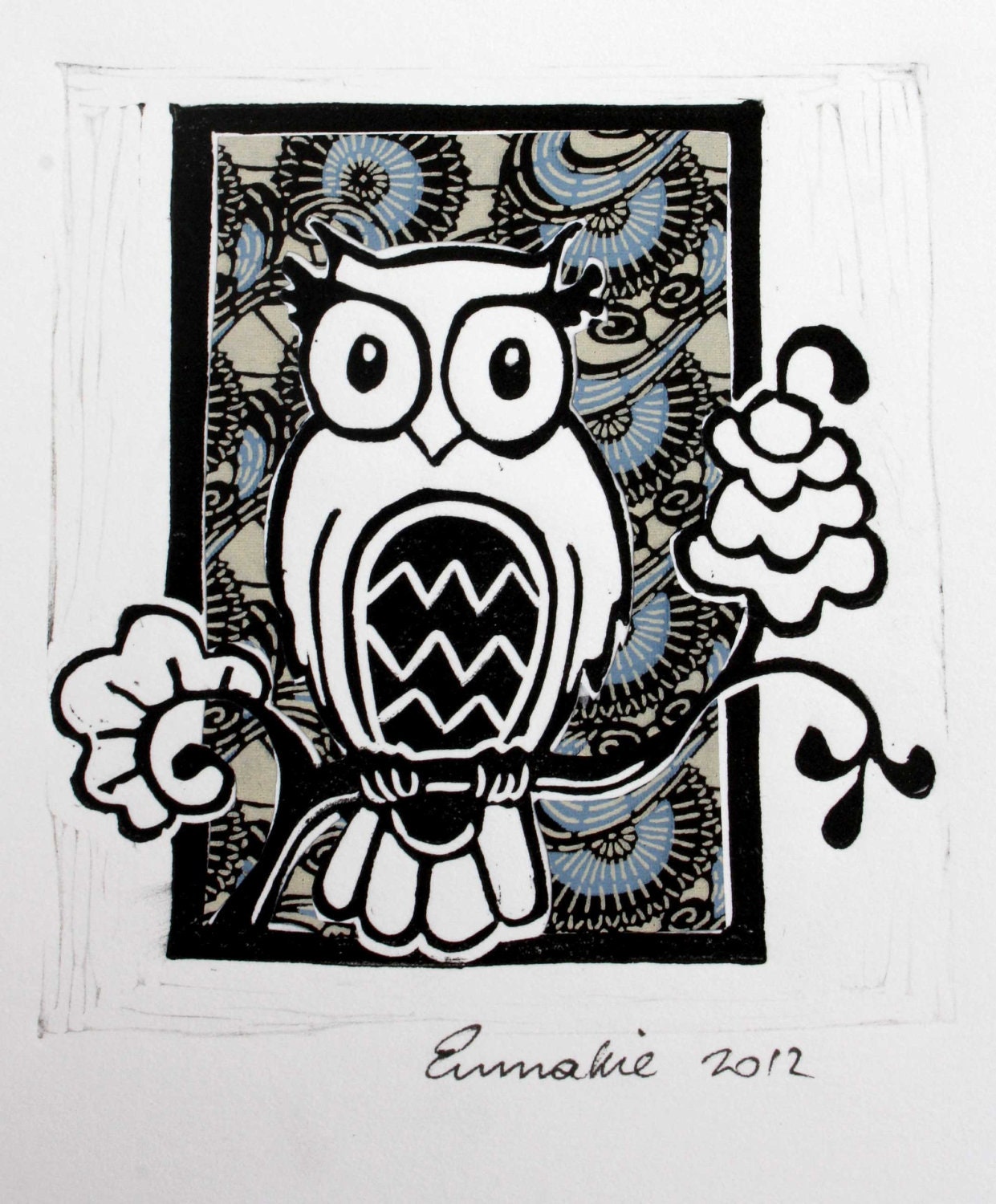 Small Owl Linocut Print
