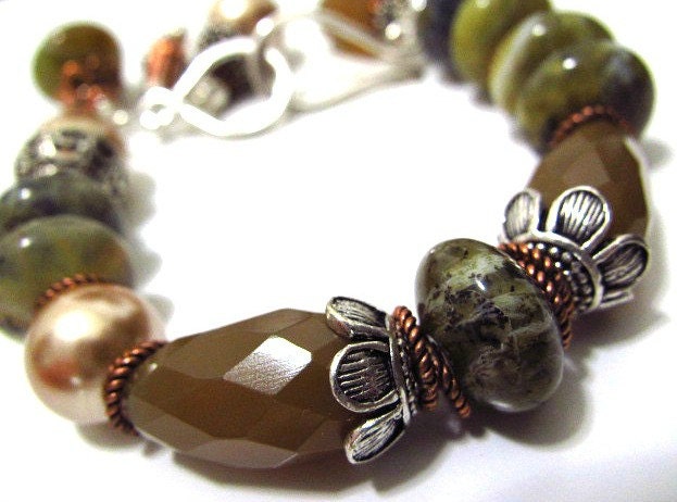 Serpentine Bracelet Opal Yellow Green Chunky Autumn Jewelry