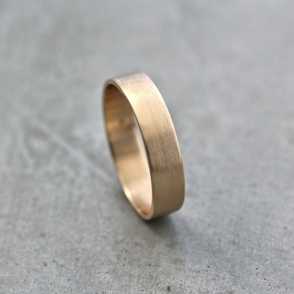 Men's Gold Wedding Band, Unisex 5mm Wide Brushed Flat 10k Recycled Yellow Gold Wedding Ring Gold Ring -  Made in Your Size