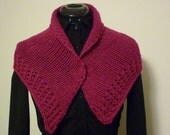 Bright pink shawl with lace edge, wool, knit