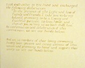 Plain Quaker marriage certificate, short, hand calligraphy, personalized