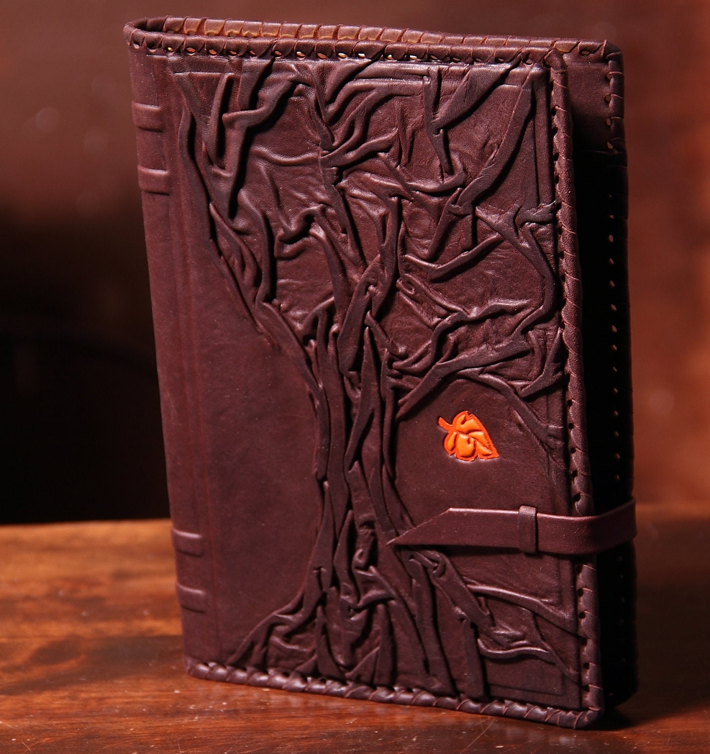 KINDLE Fire HD Natural Handmade Leather Cover Case / Tree of Life / Journal